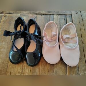 Capezio‎ Girls 9W Black Tap Shoes + Stelle 9 Ballet Pink Leather Slippers Dance